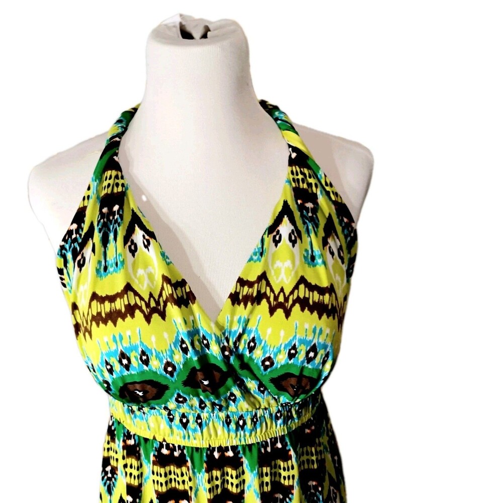 Glamor Green Tropical Print Resort Wear Maxi Dress Women's 16 - Picture 5 of 7